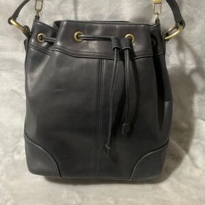 St. Johns Bay Womens Black Leather Bucket Bag Adjustable Strap Buttery Soft Boho